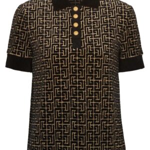 Balmain  monogram-print buttoned polo shirt