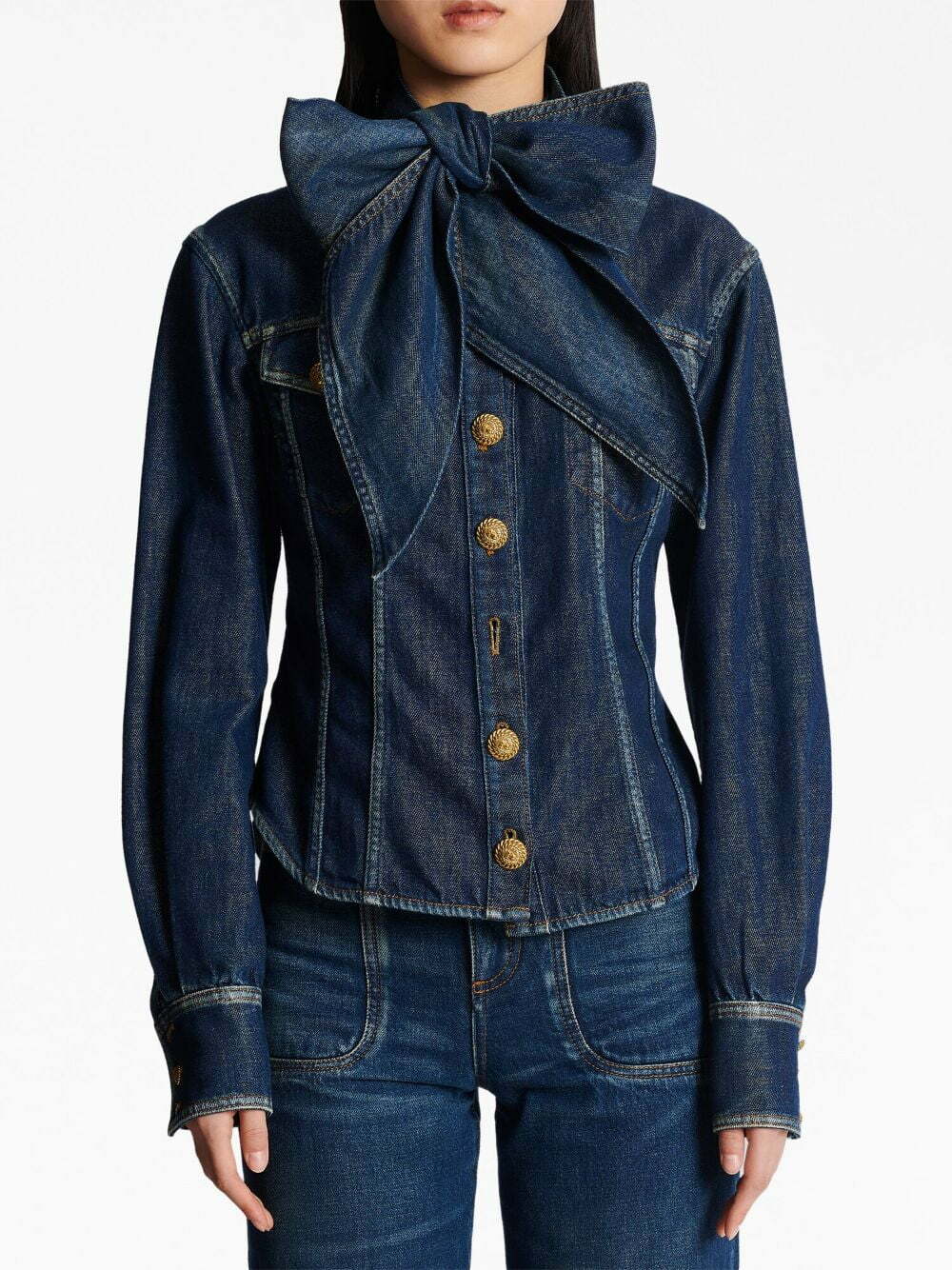 Balmain pussy-bow denim shirt - Image 4