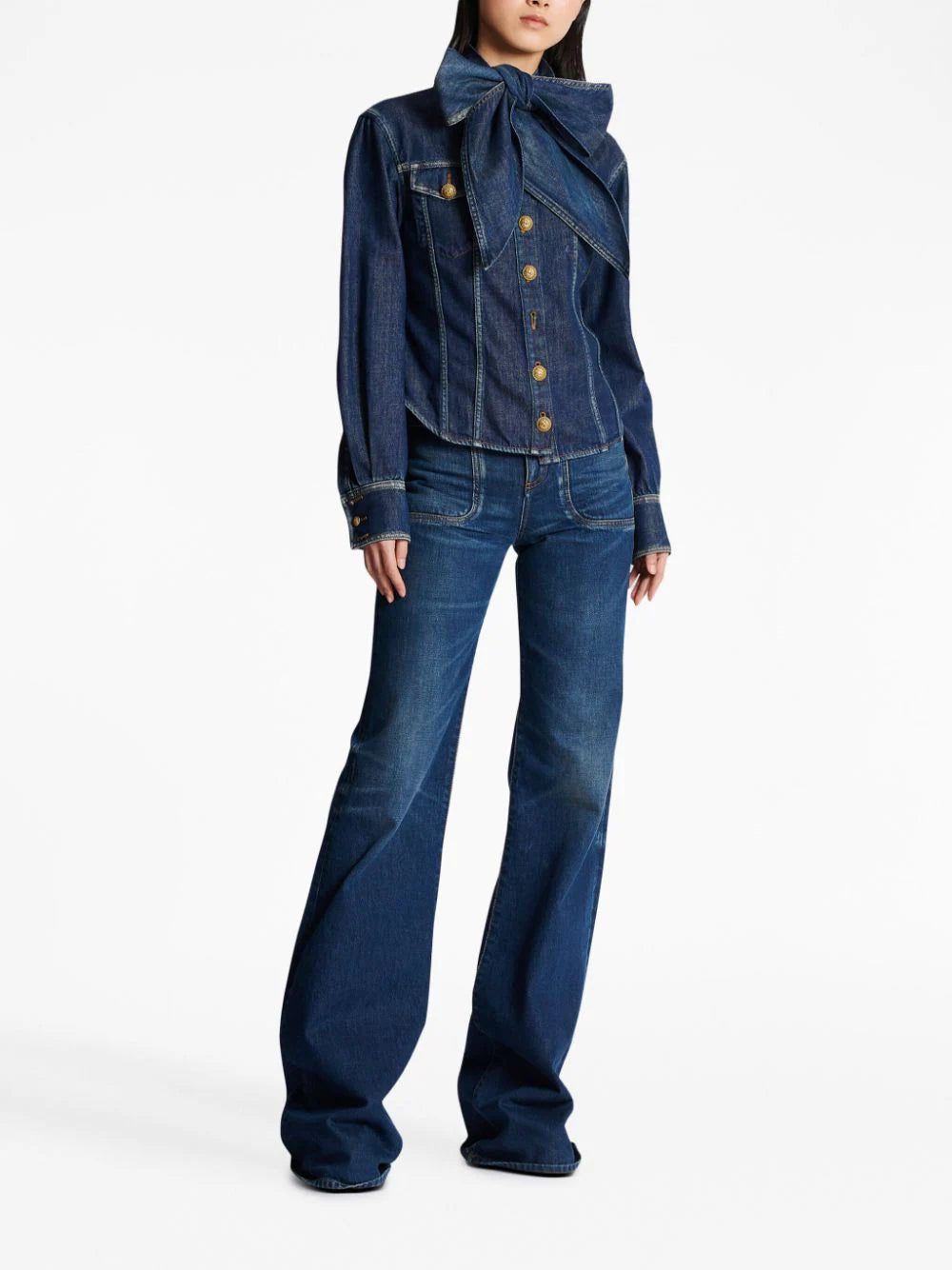 Balmain pussy-bow denim shirt - Image 2