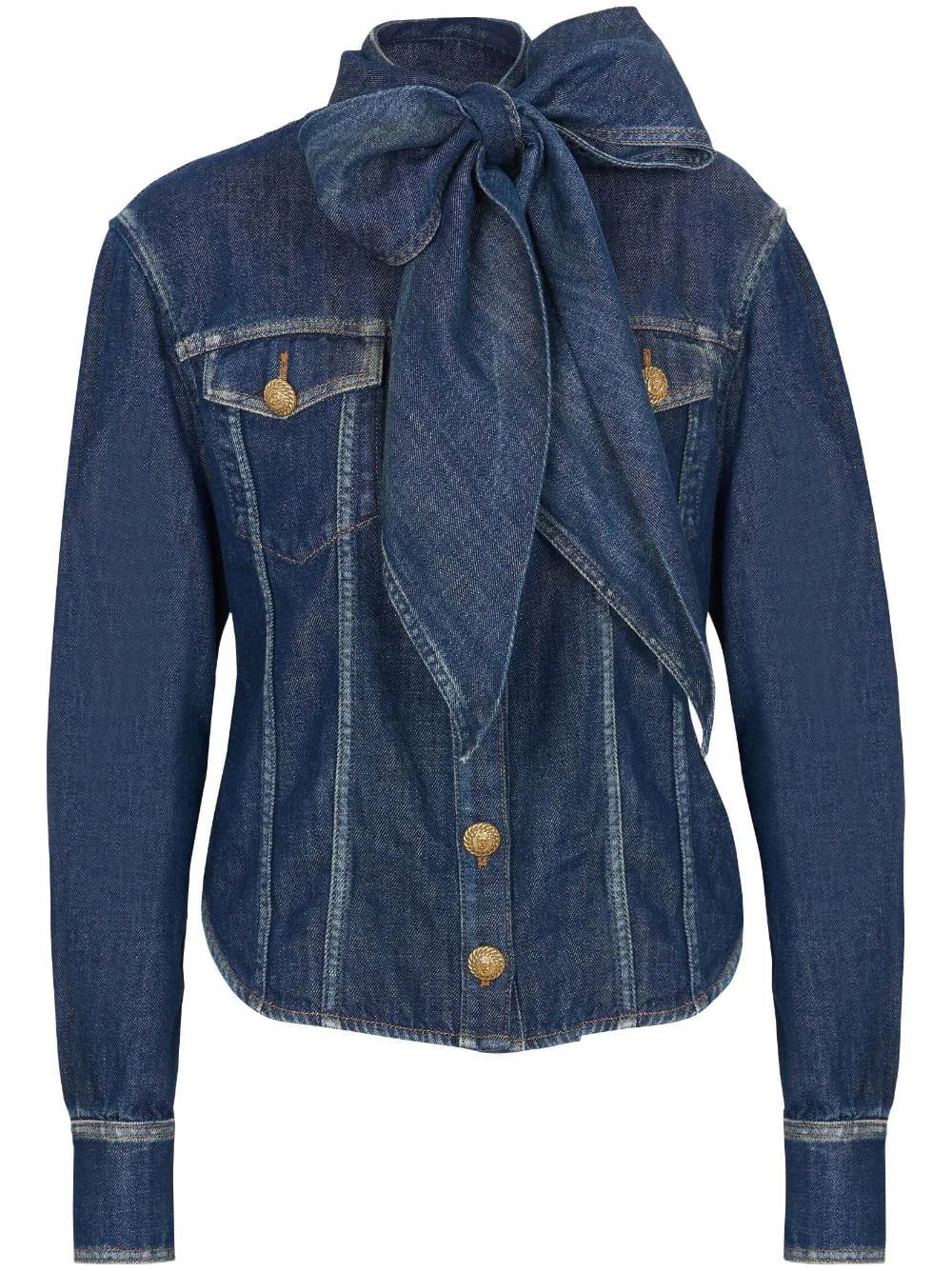 Balmain pussy-bow denim shirt