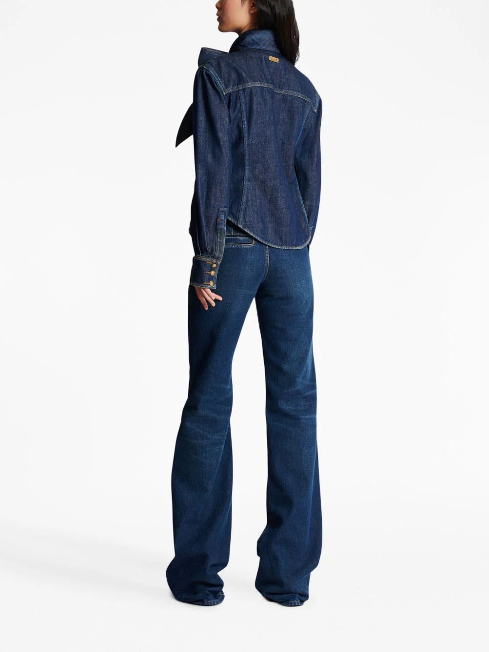 Balmain pussy-bow denim shirt - Image 3