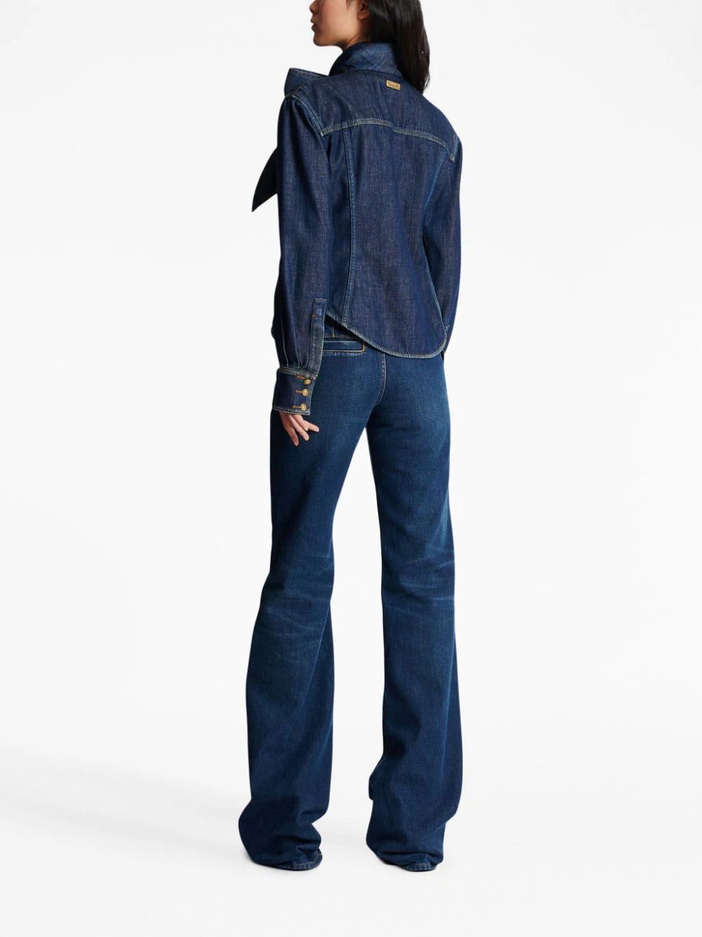 Balmain pussy-bow denim shirt - Image 3