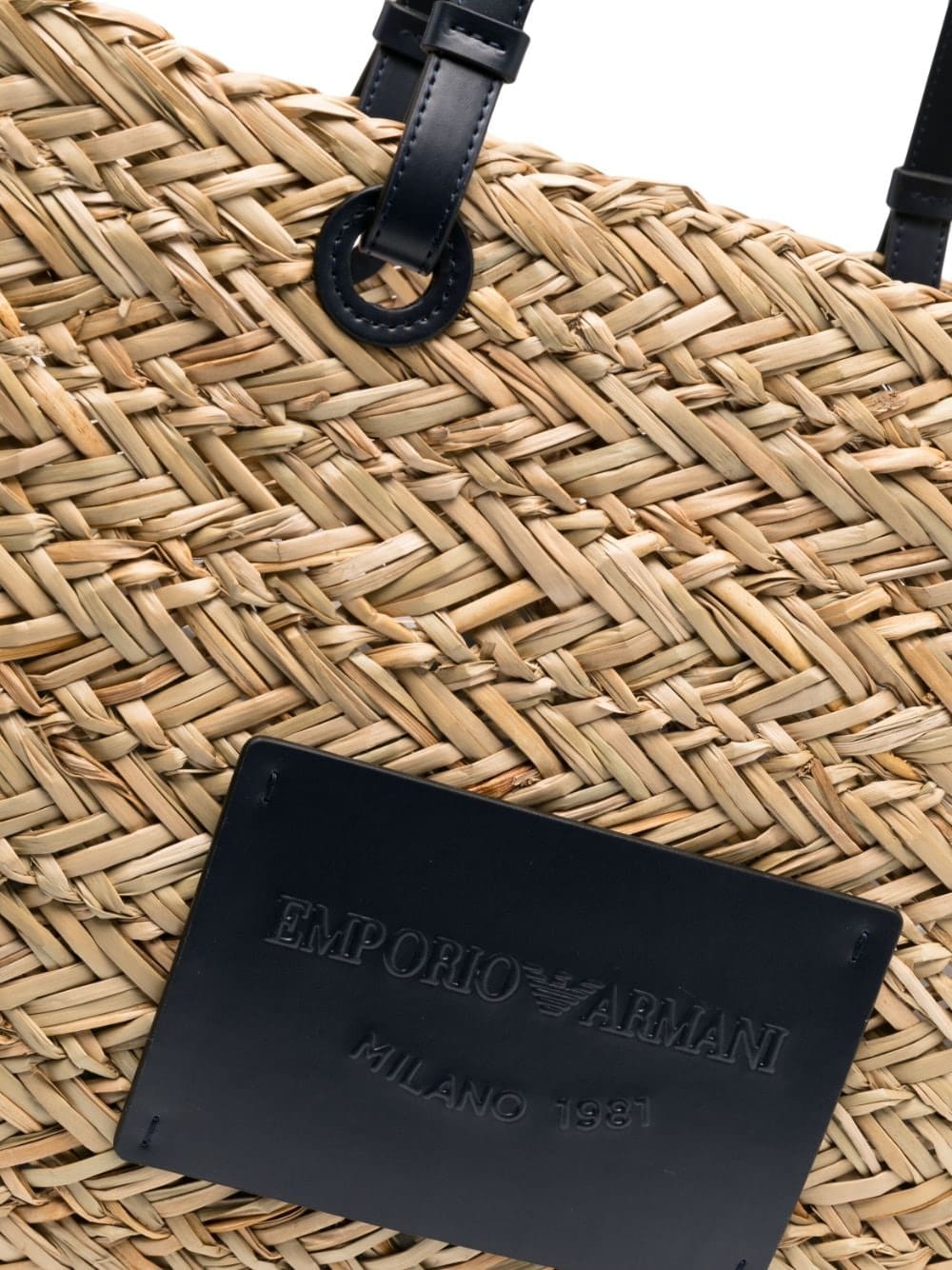 Emporio Armani logo-patch woven-raffia tote beg - Image 5