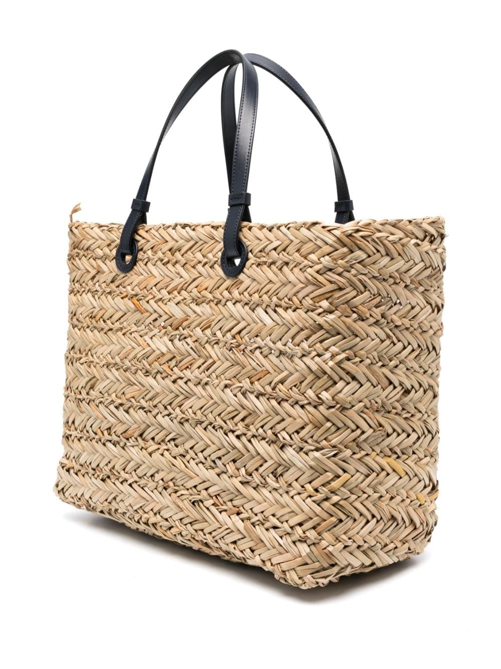 Emporio Armani logo-patch woven-raffia tote beg - Image 4