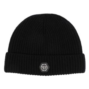 Philipp Plein logo-patch wool beanie hat