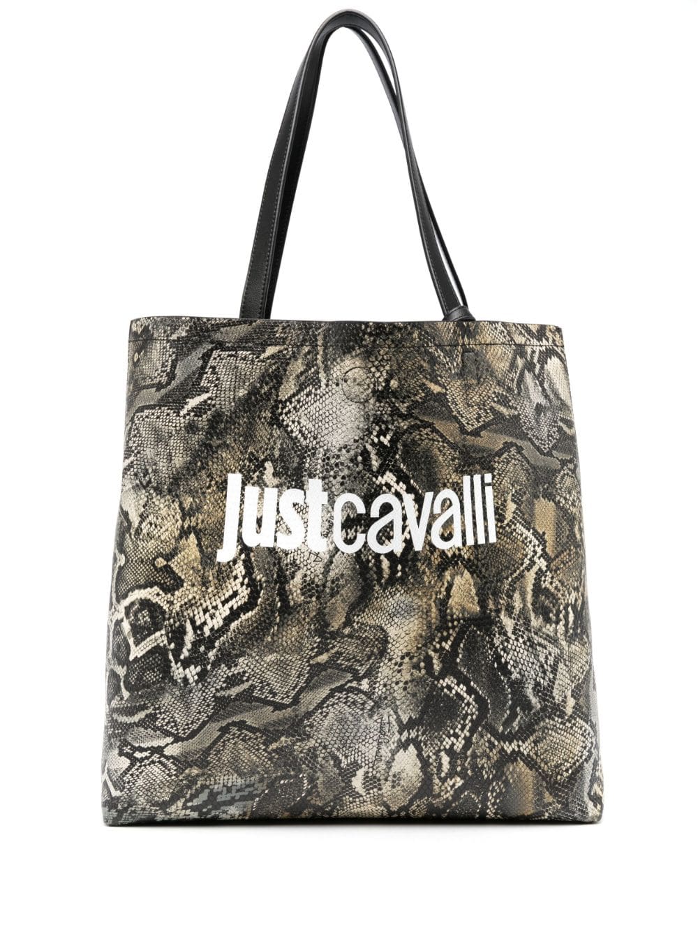 Just Cavalli logo-print snakeskin-effect tote bag