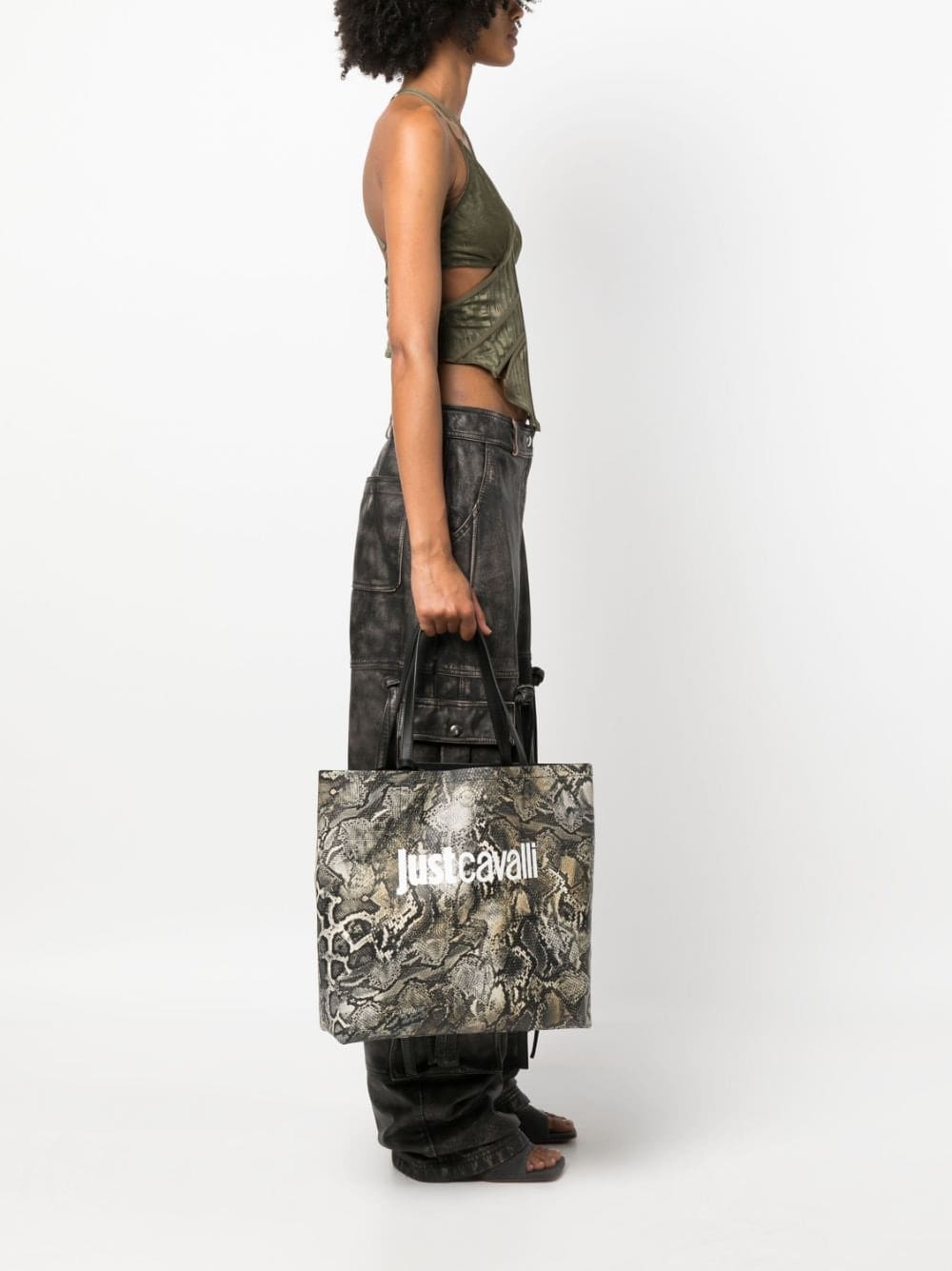 Just Cavalli logo-print snakeskin-effect tote bag - Image 2