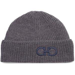 Ferragamo embroidered-logo knit wool beanie