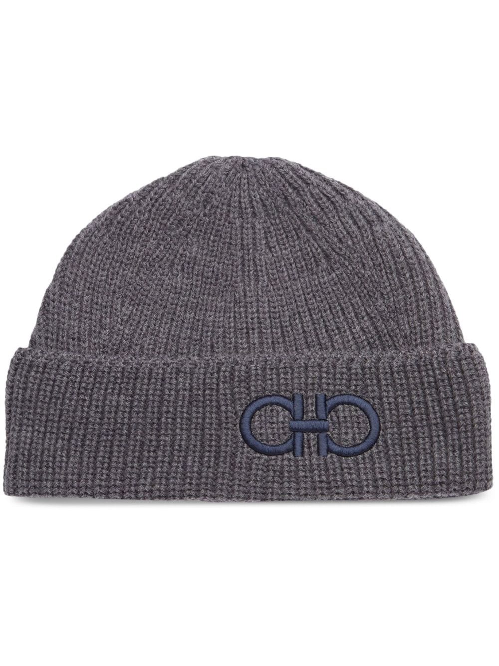 Ferragamo embroidered-logo knit wool beanie