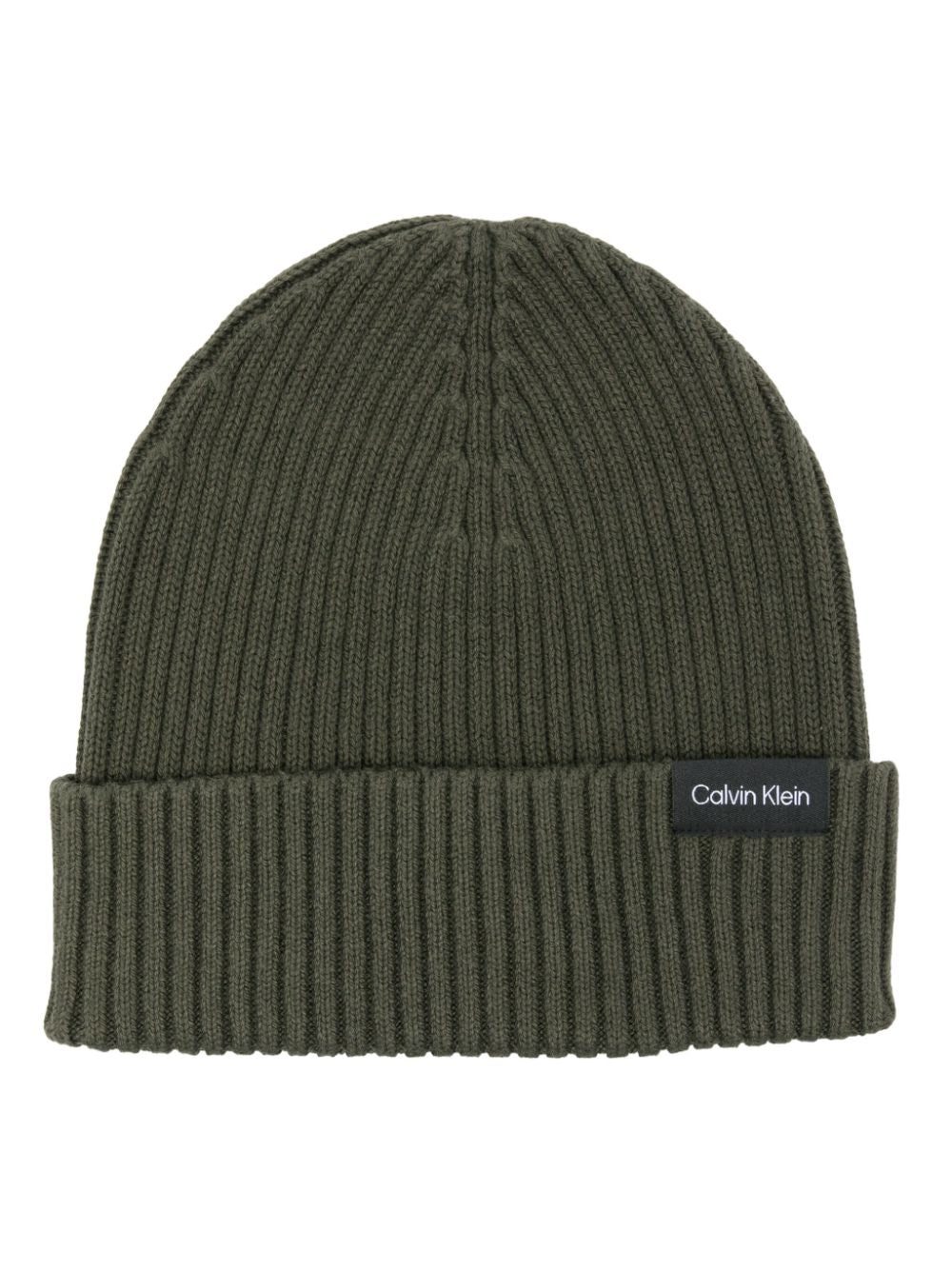 Calvin Klein logo-patch ribbed beanie