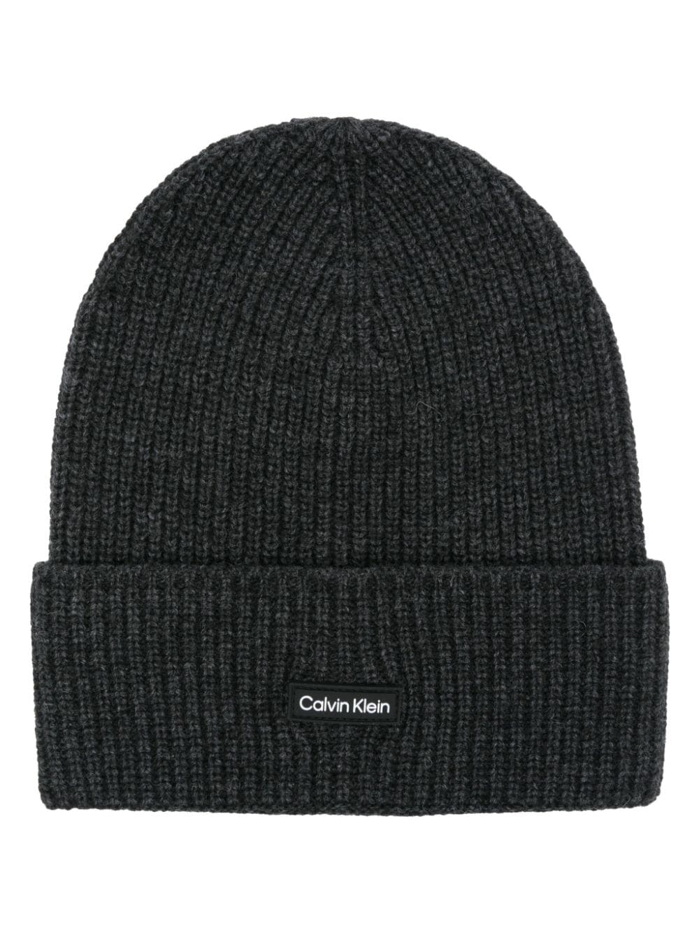 Calvin Klein logo-patch ribbed beanie