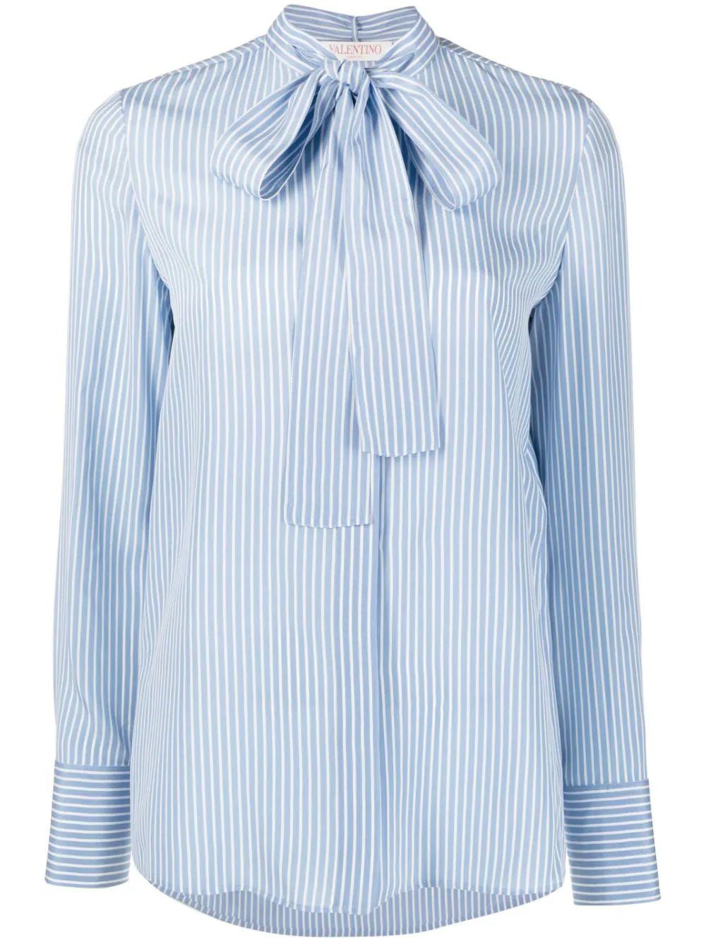 Valentino Garavani striped pussy-bow silk shirt