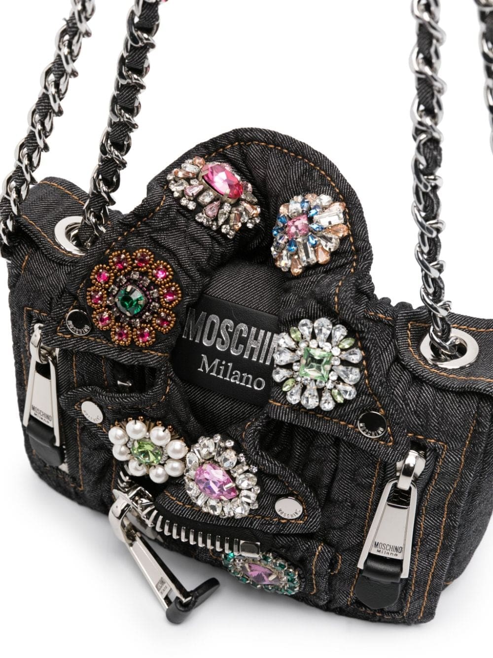 Moschino Jewels Denim Biker crossbody bag - Image 4