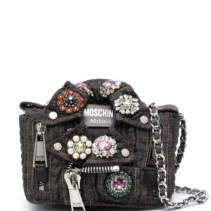 Moschino Jewels Denim Biker crossbody bag