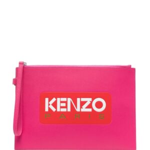 Kenzo logo-print leather clutch bag