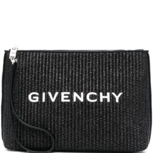 Givenchy logo-print raffia clutch bag