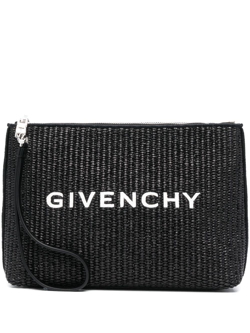 Givenchy logo-print raffia clutch bag