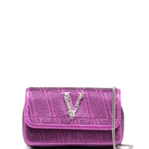 Versace Virtus crystal-embellished leather shoulder bag