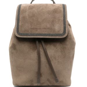 Brunello Cucinelli crystal-embellished leather backpack