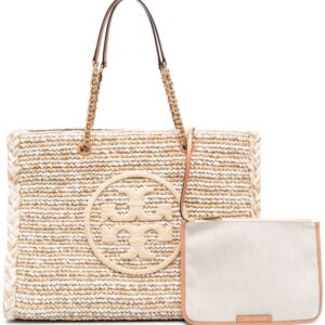 Tory Burch Ella logo-embroidered raffia tote bag