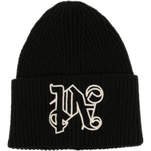 Palm Angels monogram embroidered wool beanie