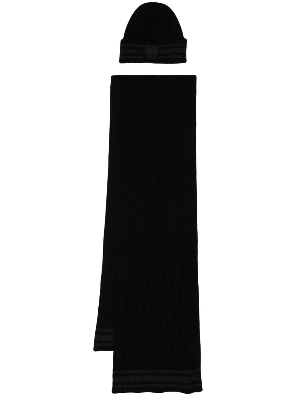 BOSS logo-patch ribbed-knit beanie