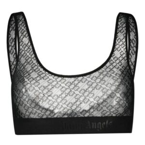 Palm Angels logo-print sheer tulle bra