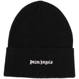 Palm Angels logo-embroidered ribbed-knit beanie