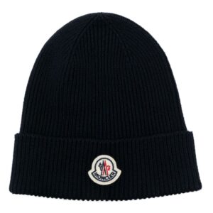 Moncler logo-patch ribbed-knit beanie