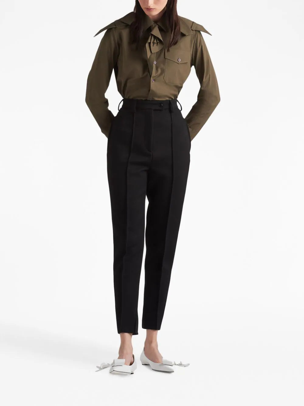 Prada logo-plaque poplin shirt - Image 2