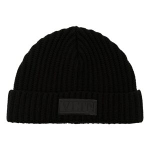 Valentino Garavani logo-patch virgin wool beanie