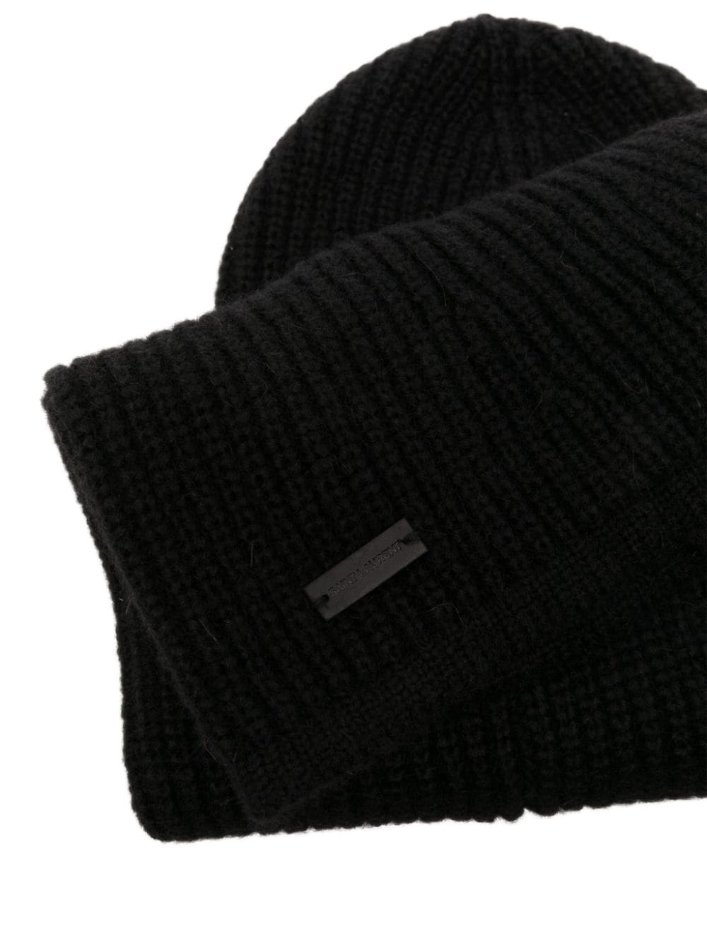 Saint Laurent logo-plaque ribbed balaclava - Image 2