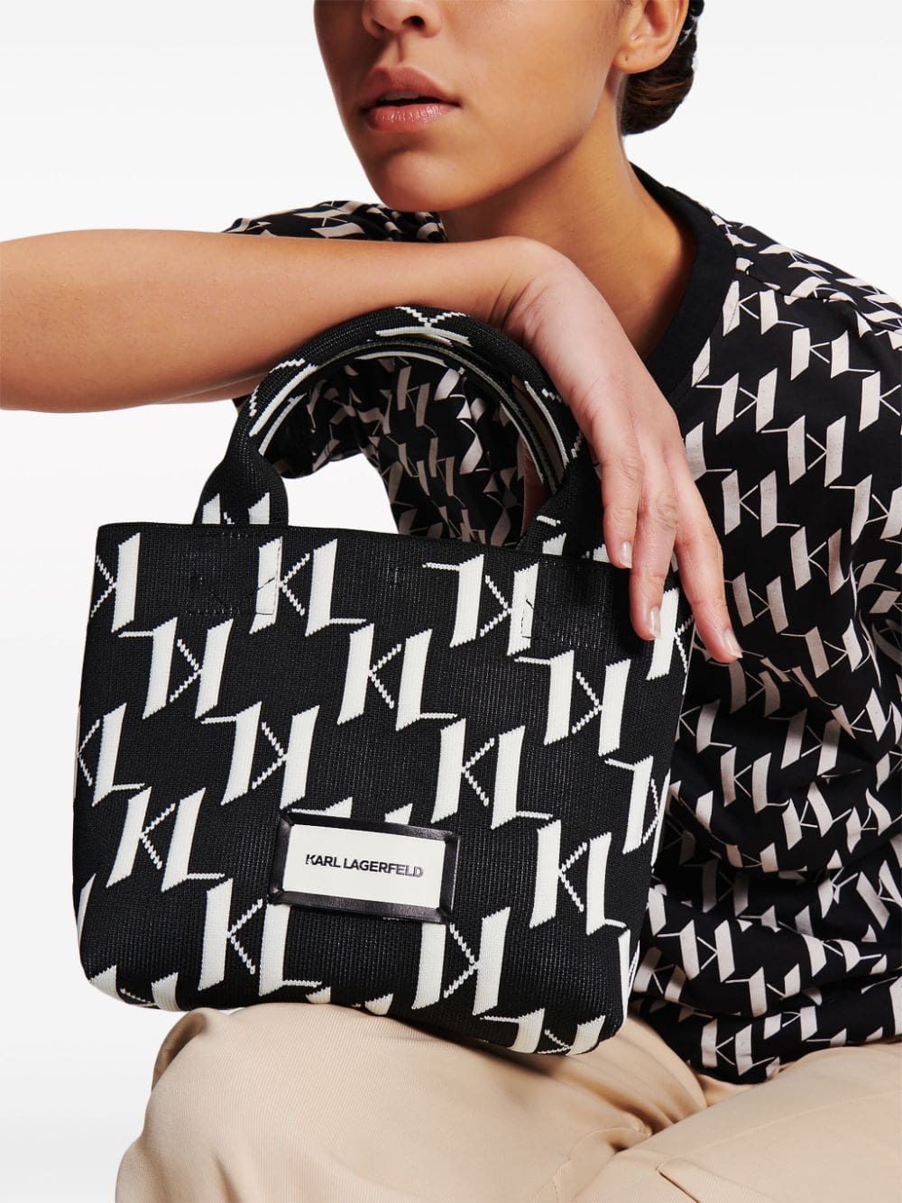 Karl Lagerfeld small K/Monogram knitted tote bag - Image 5