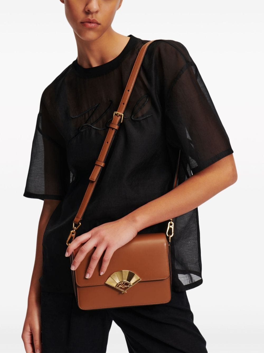 Karl Lagerfeld medium Signature Fan leather crossbody bag - Image 2
