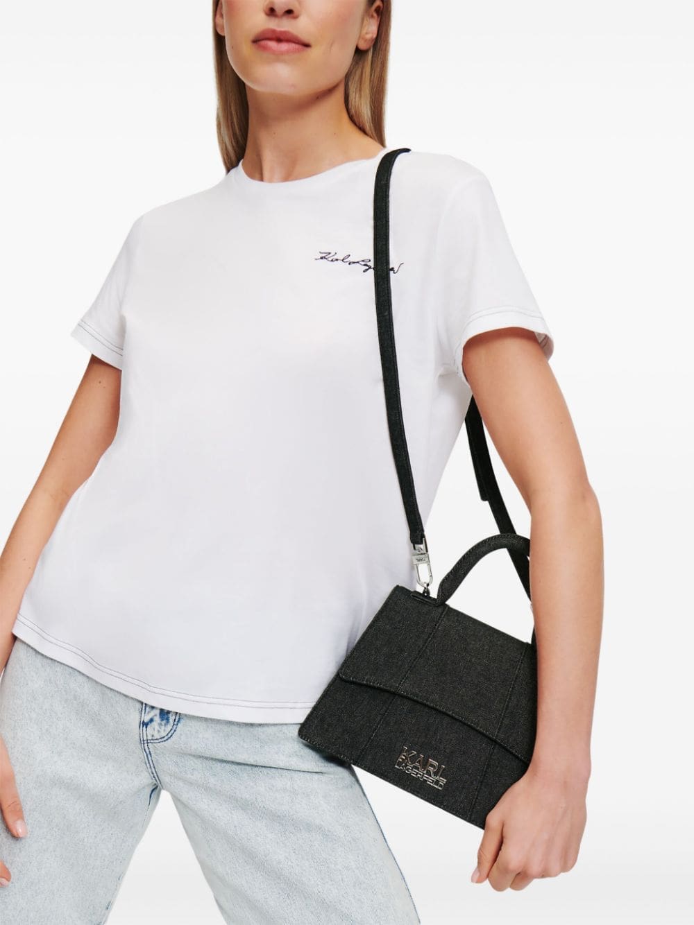 Karl Lagerfeld logo-plaque denim tote bag - Image 5