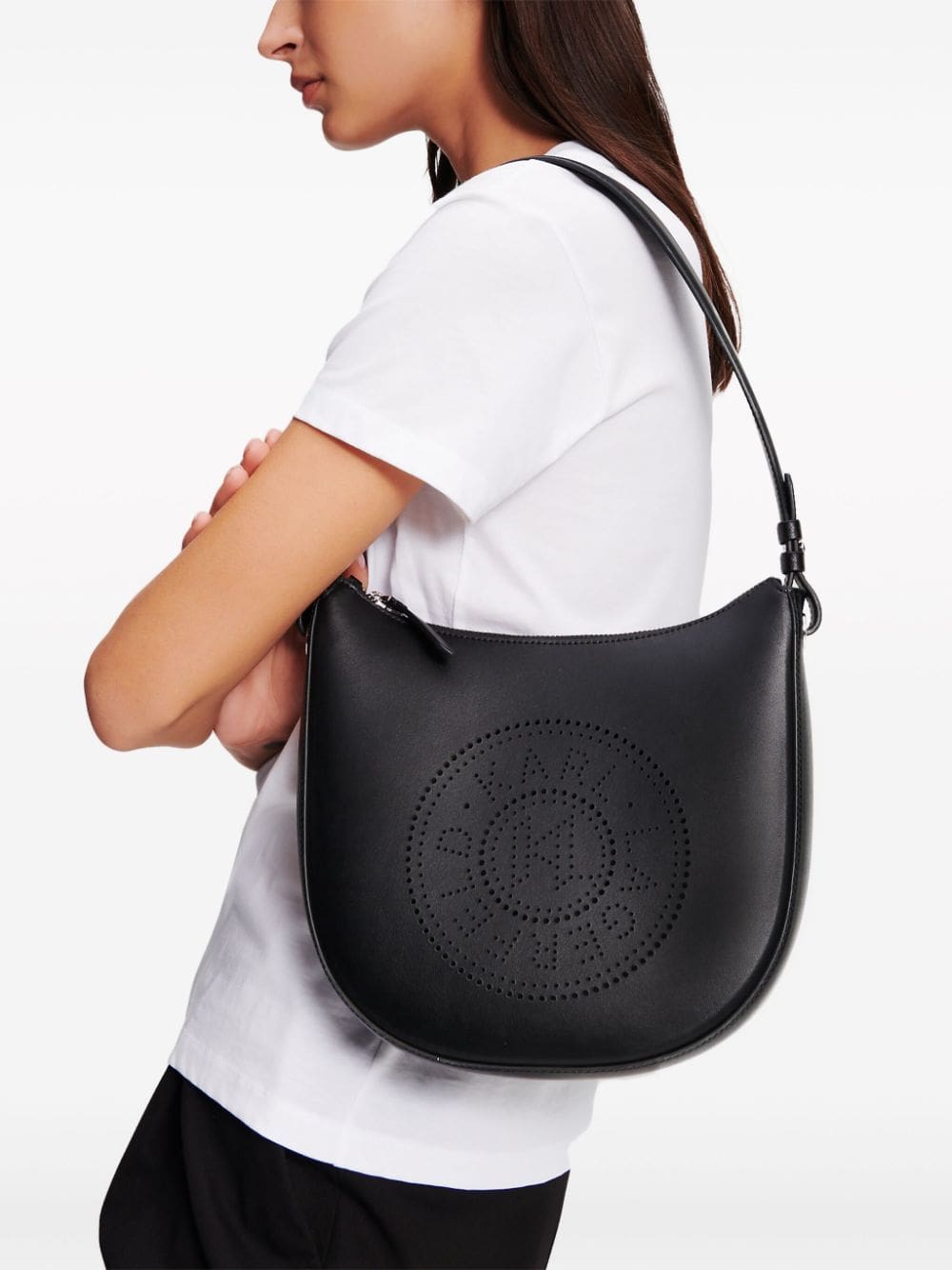 Karl Lagerfeld K/Circle Moon perforated-logo shoulder bag - Image 2
