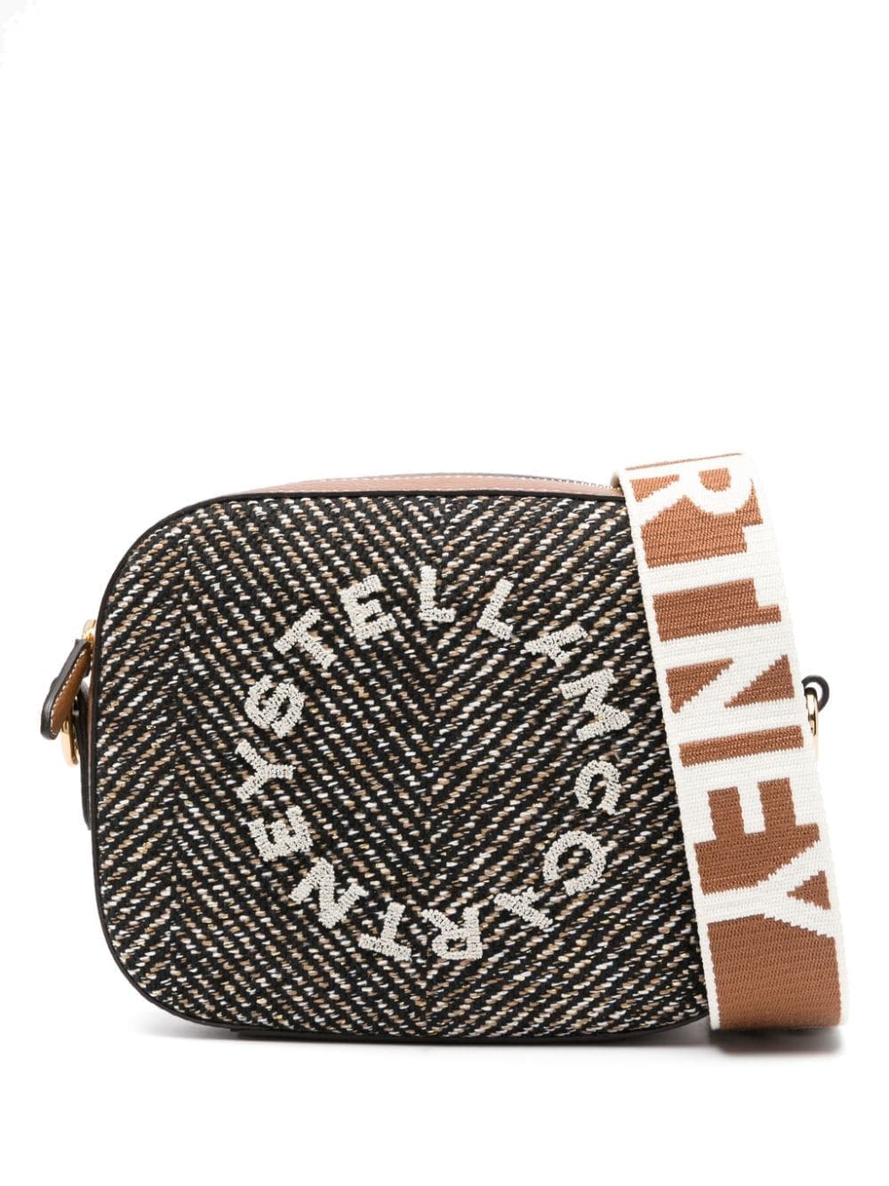 Stella McCartney logo-embroidered herringbone crossbody bag