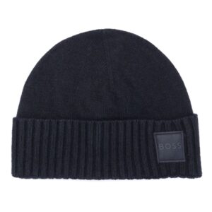 BOSS logo-patch fine-knit beanie
