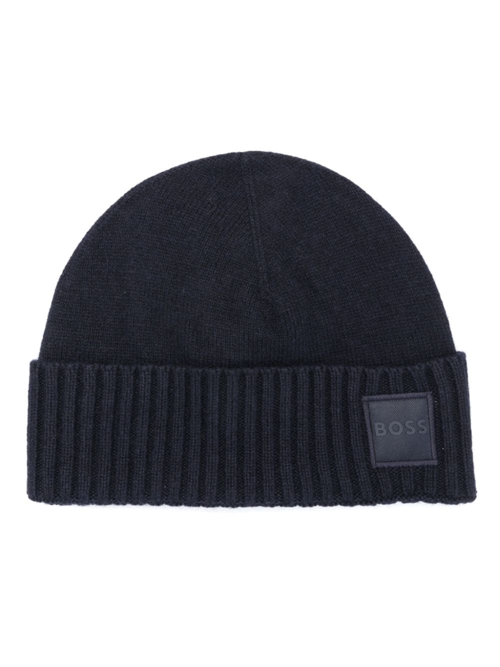 BOSS logo-patch fine-knit beanie