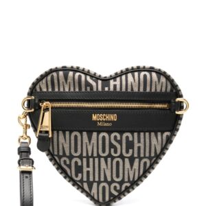 Moschino logo-jacquard metallic clutch bag