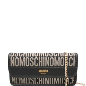 Moschino logo patterned-jacquard clutch bag