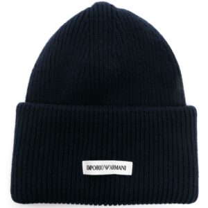 Emporio Armani logo-patch chunky-knit beanie