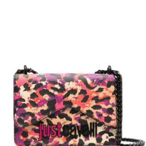 Just Cavalli logo-lettering leopard-print shoulder bag