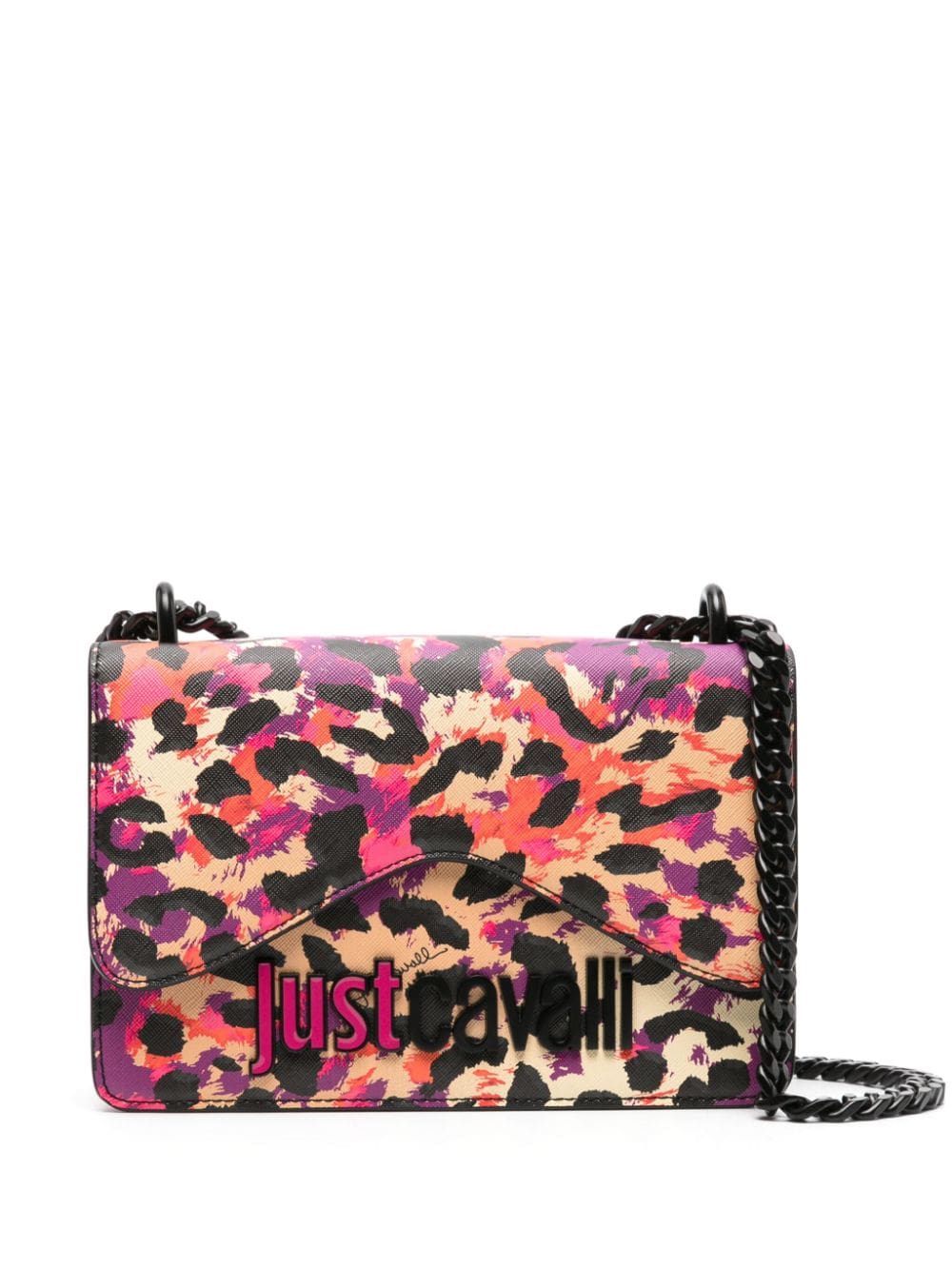 Just Cavalli logo-lettering leopard-print shoulder bag