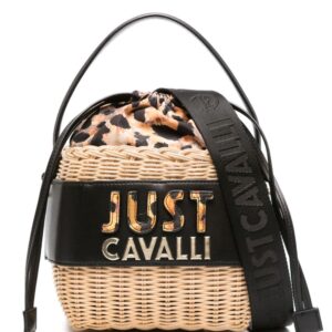 Just Cavalli basket-weave logo-embossed bucket bag