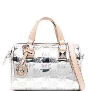 Michael Kors logo-debossed metallic-finish tote bag