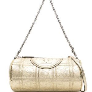 Tory Burch Fleming piped-trim metallic-leather tote bag