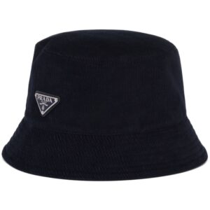 Prada enamel triangle-logo corduroy bucket hat