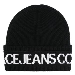 Versace Jeans Couture intarsia-knit logo ribbed-knit wool blend beanie