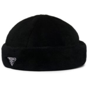 Prada triangle-logo shearling hat